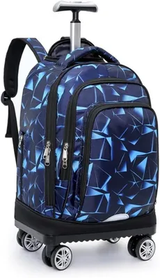 Produktbild von Rollenkoffer Rucksack – Trolley – Reise- und Schulrucksack – 4 Rollen – 46 cm – Blau
