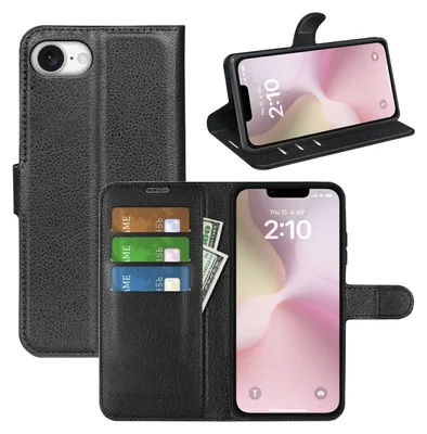 Image de Étui à rabat en similicuir pour Apple iPhone 17e / 16e, modèle Book Wallet, noir