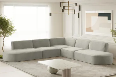 Produktbild von Ecksofa Designersofa PALMA in Stoff Noel Hellgrau Seite Universal