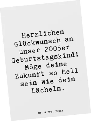 Produktbild von Mr. & Mrs. Panda Postkarte Spruch 2005 Geburtstag - Weiß - Geschenk, Geburtsjahr, Alter, Happy Birthday, Handgefertigte Erinnerungen, Grußkarte, Postkarten, Feier