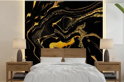 Produktbild von MuchoWow® Fototapete für Wohnzimmer oder Schlafzimmer Wandtapete Vinyl Motivtapete Muster - Gold - Schwarz - 240x240 cm - Schlafzimmer-Tapete