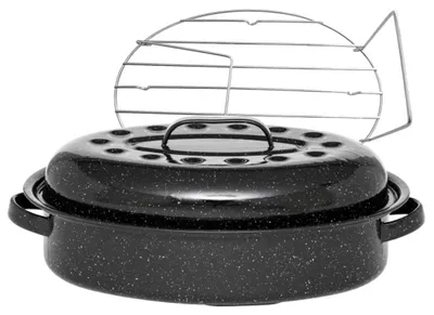 Image de Cocotte ovale en acier carbon 33x20cm + grille - Warmcook - 6106+2007 - roaster graniteware