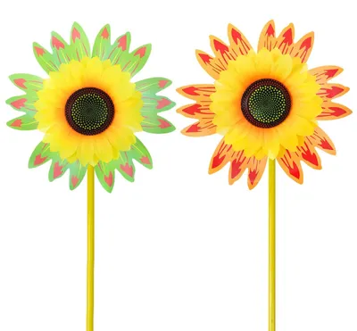 Produktbild von Set mit 2 Sonnenblumen-Windrädern zur Dekoration für den Garten