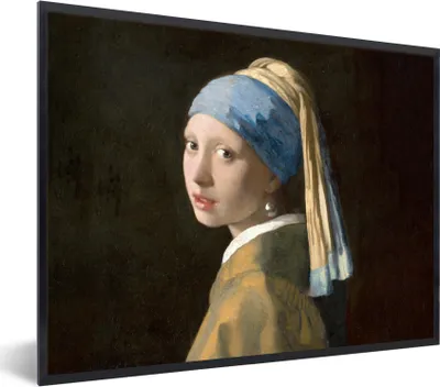 Produktbild von MuchoWow® Gerahmtes Poster Mädchen mit Perlenohrring - Gemälde - Alte Meister - Vermeer 40x30 cm - Poster mit Schwarzem Bilderrahmen Wandposter Rahmen Foto Bilder - Kunstposter - Wanddekorationen