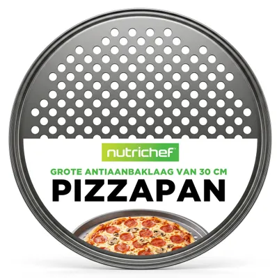 Pizzaplatte 32 cm, perforiert, antihaftbeschichtet, Kohlenstoffstahl, grau
