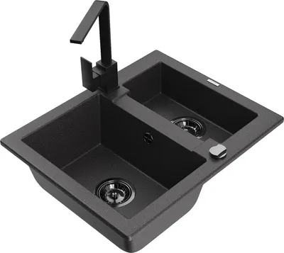 Produktbild von Mexen Carlos 1,5-Becken-Granitspüle mit Mischbatterie Rita, Schwarz gesprenkelt - 6518-76-670300-70-B