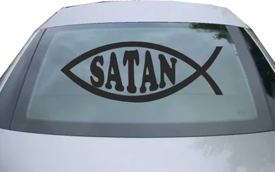 Produktbild von Indigos UG - Aufkleber Heckscheibe & Motorklappe DE2204 - schwarz - 600x225 mm - Satan Fisch - Auto Scheiben Fenster Heckklappe Tuning Racing JDM - Die cut