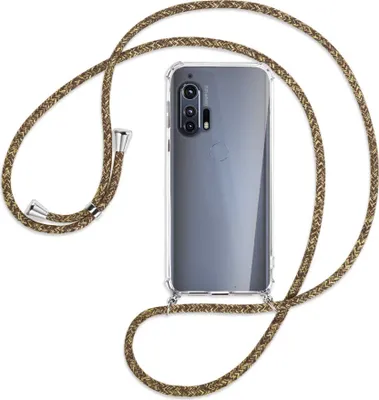 Produktbild von Handykette Backcover-Schutzhülle mit Band (Metall silberfarben) für Motorola Edge Plus - braun+beige