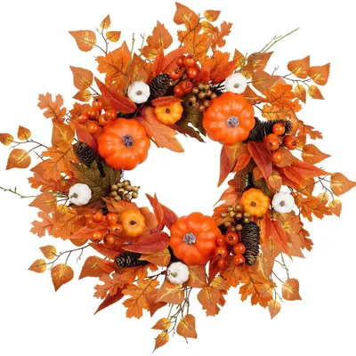Produktbild von Türkranz Herbst 61 cm künstlicher Grün-Orange Kranz für Tür & Wand