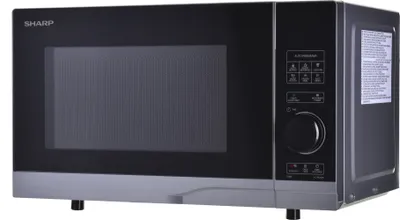 A front-side view of a SHARP microwave oven.