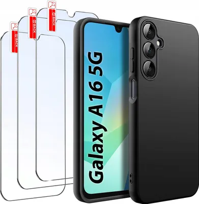 Zdjęcie produktu dla ZESTAW Etui do Samsung A16 5G | Matowe Czarne Silikon Slim +3 SZTUKI SZKŁO
