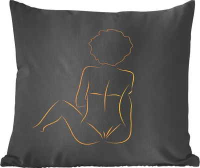 Produktbild von MuchoWow® Zierkissen Sofakissen Wohnzimmer Dekokissen 40x40 cm Frau - Schwarz - Gold - Strichzeichnung - Foto Kissen - Schlafzimmer Dekoration