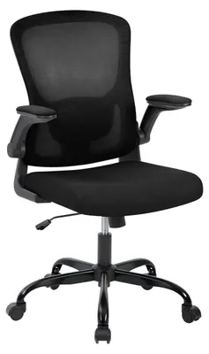 Obrázok produktu pre Kancelárska stolička – Ergonomická stolička k písacímu stolu – Vysoké operadlo zo sieťoviny – Nastaviteľná výška – Sklopné podrúčky – Otočná o 360° – Čierna