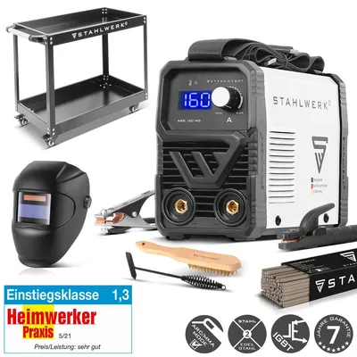 Produktbild von STAHLWERK Elektroden-Schweißgerät ARC 160 MD – Vollausstattung mit Gerätewagen – MMA (E-Hand) bis 160 A, flexibel einsetzbar ohne Gas, DC WIG fähig