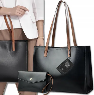Produktbild von EDIBAZZAR | Damen Leder Handtasche SCHWARZ A4 Schultertasche Geräumige City Shopper Tasche