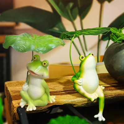 Produktbild von 2 Gartenfroschfiguren, wetterfest, für den Außenbereich geeignet, Froschfiguren für den Teich, Froschfigur aus Kunstharz, Froschfigur für Miniteiche, Teichdekoration, Springbrunnen