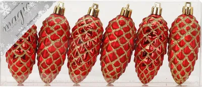 Produktbild von Christbaumschmuck Kunststoff Zapfen 9cm 6er Set - Rot