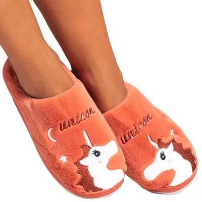 Produktbild von Damen Hausschuhe Pantoffeln Winter Plüsch Warme Leicht Latschen Einhorn Rot Gr.36-37