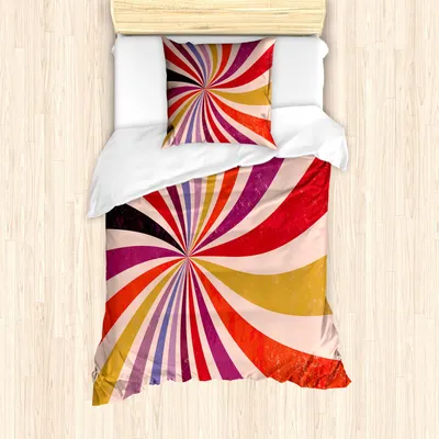 Produktbild von ABAKUHAUS Retro Bettbezug Set, Illustration von einer Grunge-Stil Sunburst-Effekt oder Strudel Abstrakt Galactic Stripes, 135 x 200 cm + 80 x 80 cm, Mehrfarbig