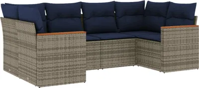 Produktbild von vidaXL 6-teiliges Gartensofa-Set mit Kissen, grau, Polyrattan