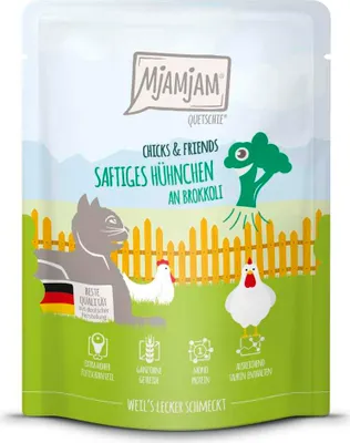 Image de MjAMjAM 300gx6 Quetschie Chicks & Friend Hühnchen & Brokkoli Cat