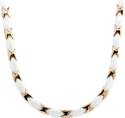 Produktbild von Damen Kette Collier aus weißer Keramik und Edelstahl rose' 48 cm