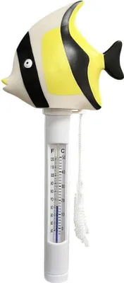 Produktbild von Schwimmendes Thermometer mit Schnur – tropischer Fisch weiß/gelb