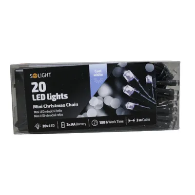 Obrázek produktu pro LED vnitřní vánoční řetěz, 20 LED, 3m, studená bílá, bateriový