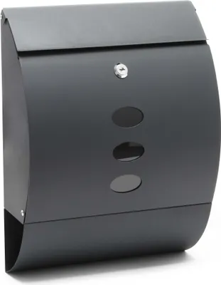 Produktbild von Wiltec Designer Briefkasten V18 Anthrazit 305 x 120 x 400 mm, Wandbriefkasten mit Schloss, Sichtfenstern und Zeitungsrolle, Postkasten aus pulverbeschichtetem Stahl