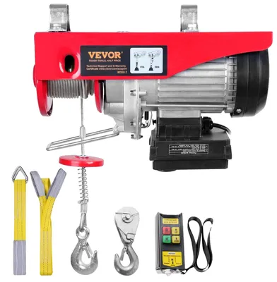Produktbild von VEVOR Elektrischer Winden, 399,2 kg Hebekapazität, 850W 220V Elektrische Stahlseilwinde mit kabelloser Fernbedienung, 1219 cm Einzelkabel-Höhe & reiner Kupfermotor, für Garage Lager Fabrik, 550 lbs