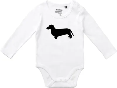 Produktbild von Huuraa Baby Body Dackel Silhouette 74 White  Baumwolle Fairtrade Langarmbody Geschenkidee