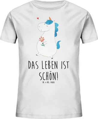 Produktbild von Mr. & Mrs. Panda Kleinkinder T-Shirt Einhorn Spaziergang 7-8 Jahre (122/128) - Weiß - Geschenk, Freude, Glitzer, Blumen, Teenager, Kinder, Kindershirt, Freundin, Bio