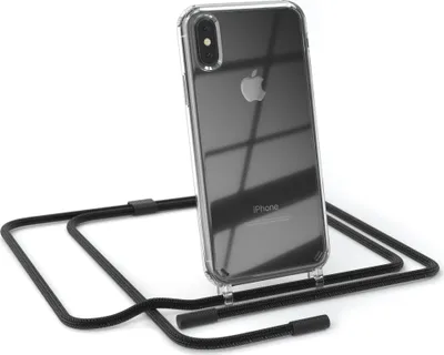 Produktbild von EAZY CASE Handykette für Apple iPhone XS Max, Clear Case aus Silikon, mit Umhängeband, abnehmbare Endstücke, Handyband in Schwarz