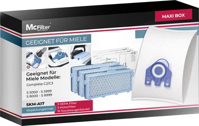 Produktbild von McFilter | 16 Staubsaugerbeutel, 3 HEPA Filter | für Miele Complet C2 und C3 Serie, S5, S8