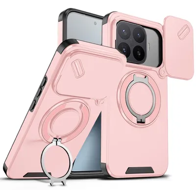 Produktbild von Handyhülle für Xiaomi 17T Pro Dual-Layer Stoßfest Militär Hülle mit Dia Kameraschutz, Magnetisch Ring Ständer Pink