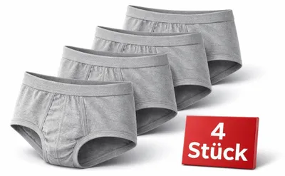 Produktbild von Herren Slip Unterhose 4er Pack aus 100 % Baumwolle mit Eingriff – Bequeme Herrenunterwäsche Graumeliert/XXL