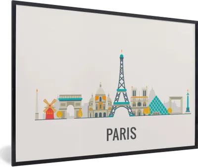 Produktbild von MuchoWow® Gerahmtes Poster Frankreich - Paris - Skyline 90x60 cm - Poster mit Schwarzem Bilderrahmen Wandposter Rahmen Foto Bilder - Fotorahmen - Foto-Plakat