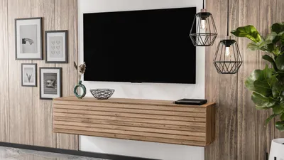 Image de AX LIVING Meuble bas Zivolli 160 avec façade à lamelles Meuble TV suspendu Wotan/Wotan à lamelles