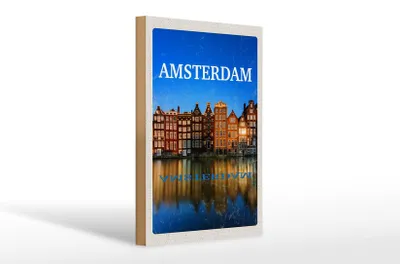 Produktbild von Holzschild Reise 20x30cm Retro Amsterdam Reiseziel Urlaub