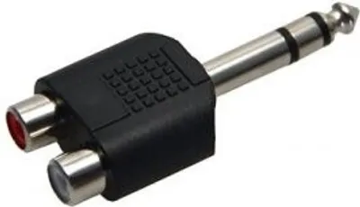 Produktbild von Cinch Adapter, stereo Buchse zu AUX Klinke 6,35mm Stecker 1x 6,35-mm-Klinkenstecker (3-polig, stereo) > 2x Cinchbuchse (Audio links/rechts)