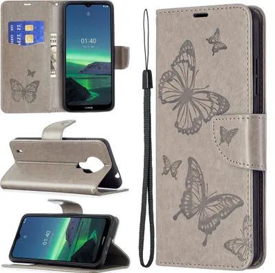 Produktbild von Mobigear Butterfly  Nokia 1.4 Hülle Klapphülle Geldbörse - Grau