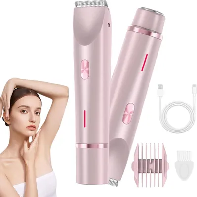 Produktbild von Elektrisch Damenrasierer 2-in-1 Körperrasierer,Haartrimmer, Doppelkopfrasierer für Damen, IPX7 Wasserdicht, Kabelloser Nass- & Trocken-Bikini-Trimmer