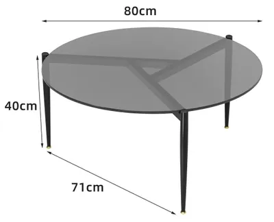 Obrázek produktu pro Kulatý konferenční stolek – pomocný stolek do obývacího pokoje – tvrzené sklo – kovová konstrukce – minimalistický moderní design – průměr 80 cm, výška 40 cm – šedá barva