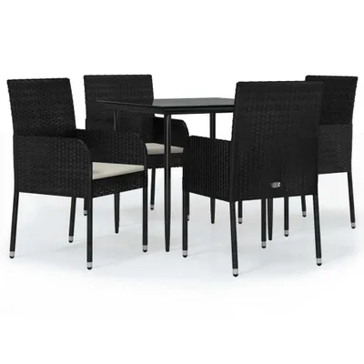 Image de vidaXL Ensemble de jardin 5 pièces avec coussins Noir Poly Rattan