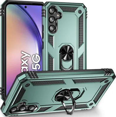Image de Étui pour Samsung Galaxy A54 étui de protection militaire double couche avec support d'anneau et support vert