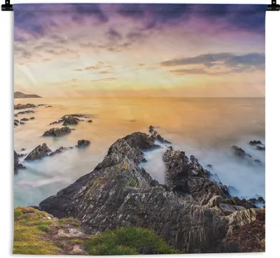 Produktbild von MuchoWow® Wandteppich Wandbehang Sonnenuntergang - Horizont - Wasser - Landschaft - Blau 150x150 cm Tapisserie Dekoration Wandtuch - Wohnaccessoires - Modernes