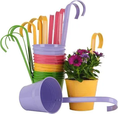 Immagine prodotto di Set di 14 vasi da fiori sospesi in metallo - vasi colorati per balcone e giardino - diametro 13 cm