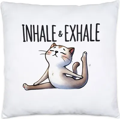 Produktbild von Inhale & Exhale Kissen Geschenkidee für Yoga-Fans und Katzenliebhaber
