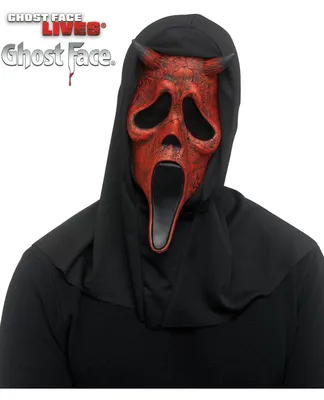 Produktbild von Ghost Face Aged Devil Maske – lizenzierte Scream Vollkopfmaske in antik-roter Optik mit Teufelshörnern – Erwachsenengröße – Halloween Horror Kostüm