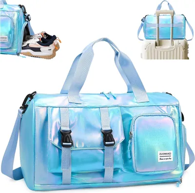 Produktbild von Tokeya Sporttasche Damen Reisetasche mit Schuhfach und Nassfach, Wasserdicht Schwimmtasche Frauen Glitzer Gym Bag Mädchen Leicht Faltbar Duffel für